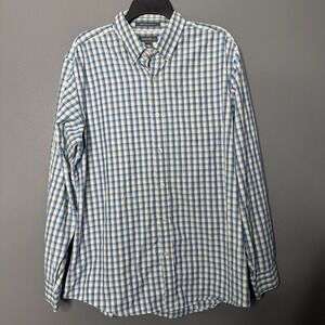 Eddie Bauer Shirt Mens Large Blue Plaid Wrinkle Free Relaxed Fit Button Up